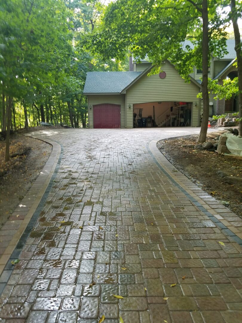 Olive-colored brick driveway