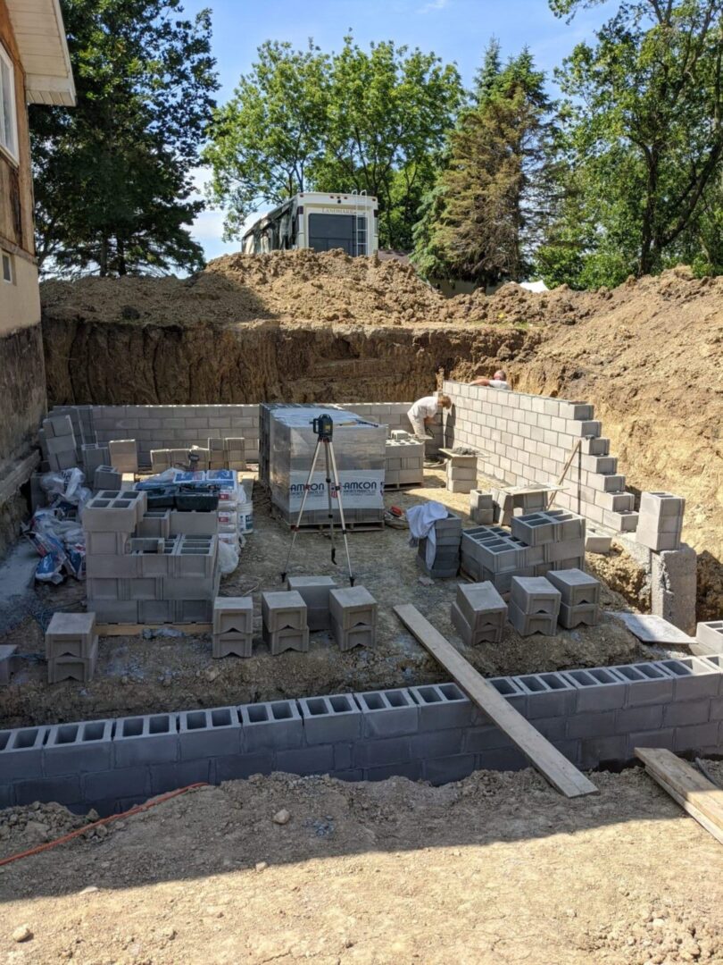 Work in progress of building a foundation of a home addition